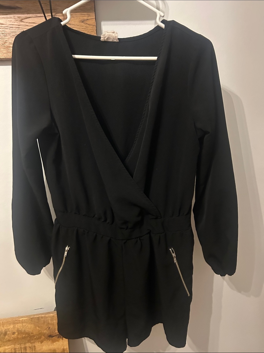 Black Long-Sleeve V-Neck Romper Dress